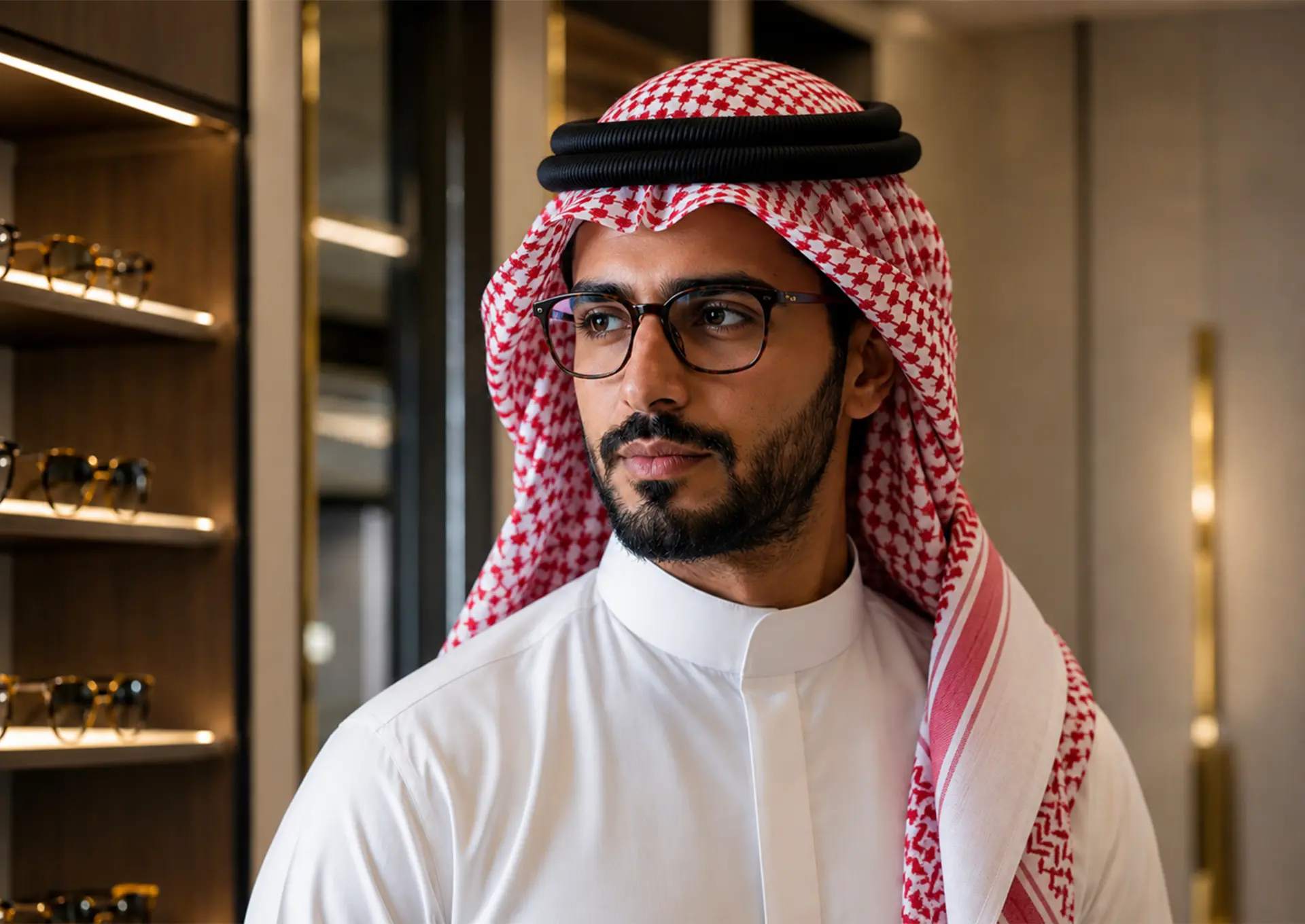 شاب سعودي بالثوب والشماغ يرتدي نظارة طبية من زوايا بصرية 10